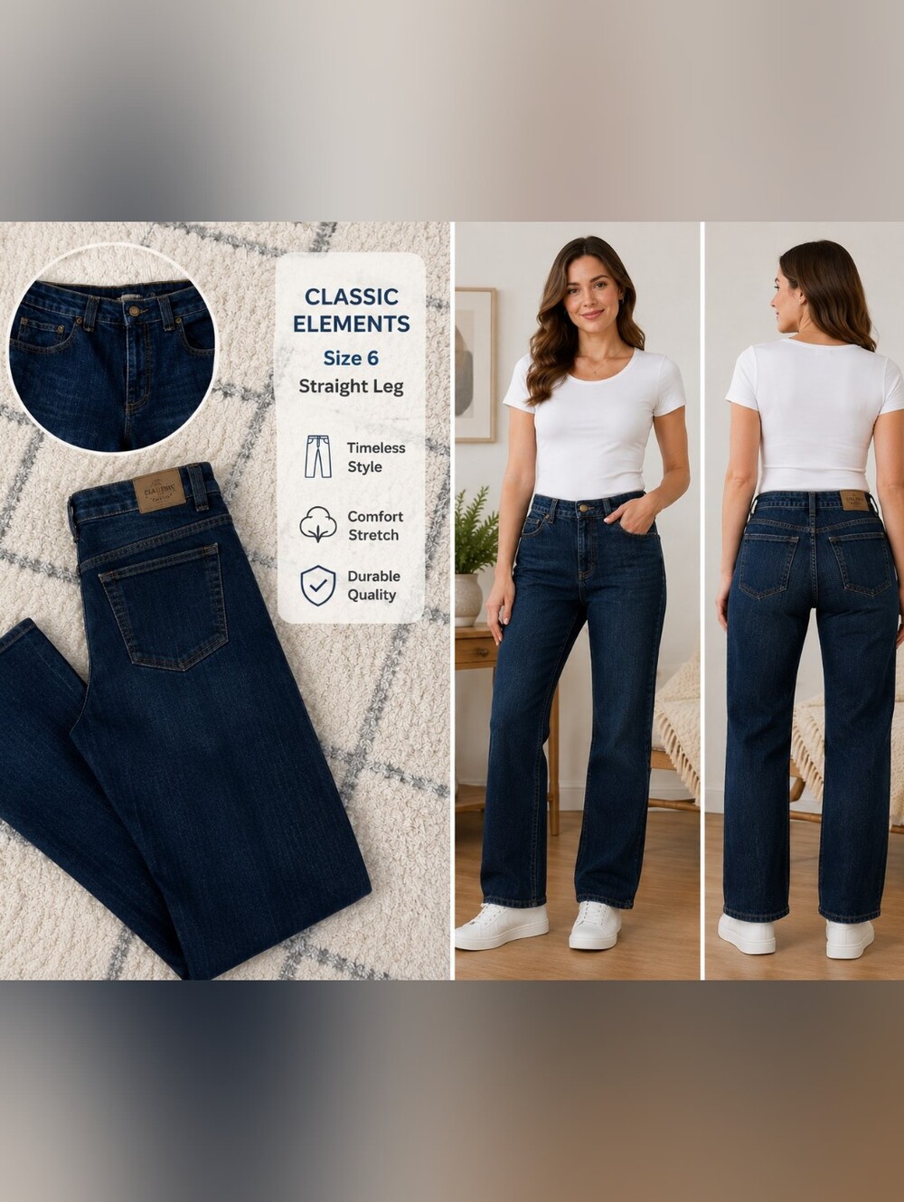 Classic Elements Dark Blue Straight Leg Jeans